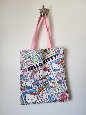 Hello Kitty pink multicolor comic strip style tote bag